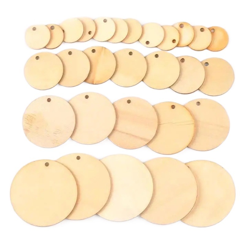 Round wood chip key chain creative pendant hand-painted handmade material DIY key chain round wood chip personality