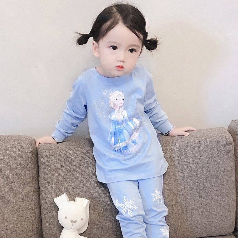 Picture of Children's Pajamas Cotton Baby Air-Conditioning Clothes Elsa Girl Fairy Cute Super Cute Long-Sleeved Girls Home Clothes Set