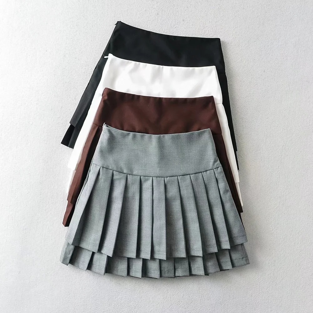 Double-layer ladder pleated skirt trendy internet celebrity women's high waist pleated skirt solid color hot girl Anti-exposure skirt