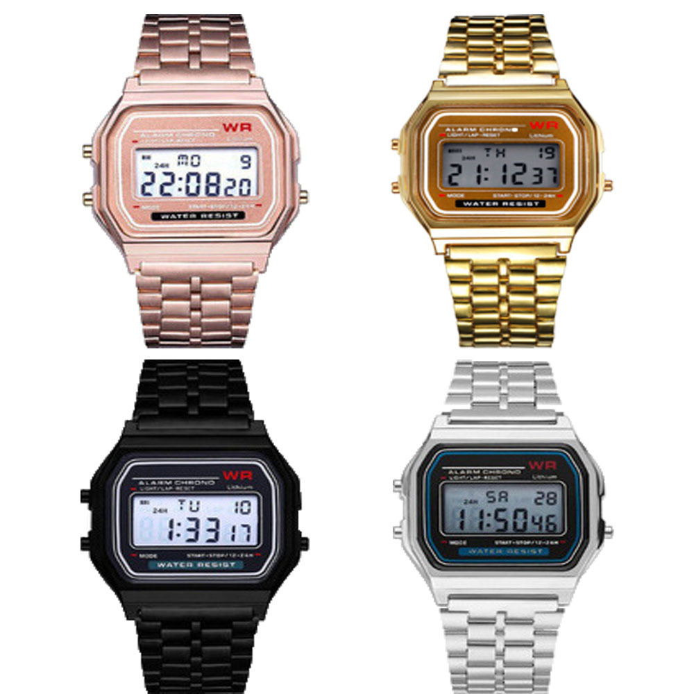 Picture of 2023 steel belt led electronic watch ultra-thin gold and silver Cold Light watch F91W steel belt Harajuku style fashion multi-function table