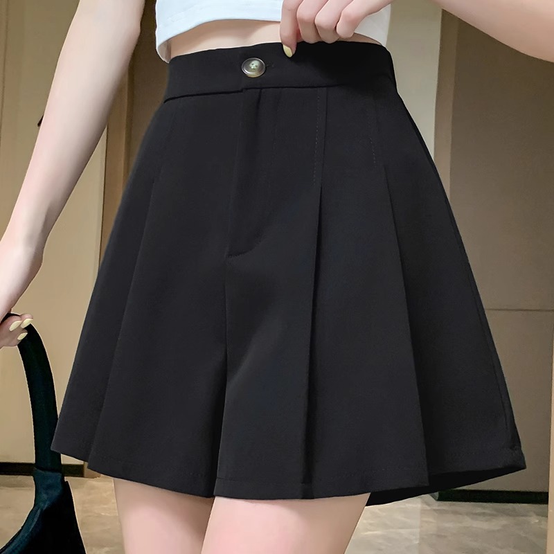 plus size Short Black Suit Shorts Women's High Waist Pleated A- line Wide Leg Pants Summer Thin All-match Short Culottes
