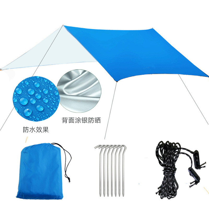 Picture of Canopy Tent Outdoor 3-4 People Silver-Coated Vinyl Waterproof Sunscreen Camping Beach Mat Camping Style Cloth All-In-One