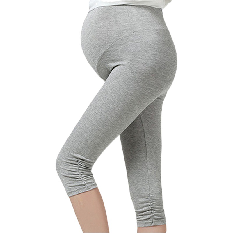 Maternity Cropped Pants, Thin Adjustable Elastic, New Spring and Autumn Style, Solid Color, High-Waisted, Belly-Supporting, Adjustable Leggings, Trendy