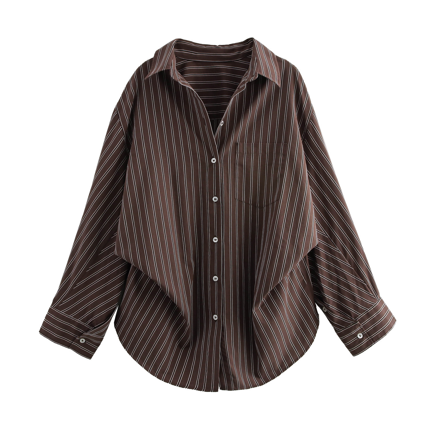Foreign Trade 2024 Autumn New Shirt Top Long Fashion Loose Casual Pocket Striped 3067106