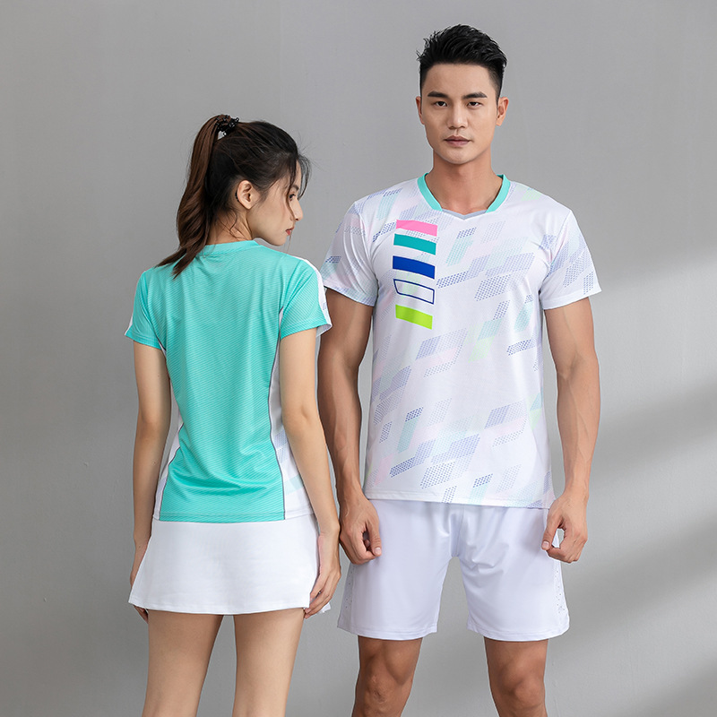 Picture of New Badminton Suit Women's Sports Quick-drying Breathable Short-sleeved Pants Men's Competition Suit Table Tennis Suit Customized