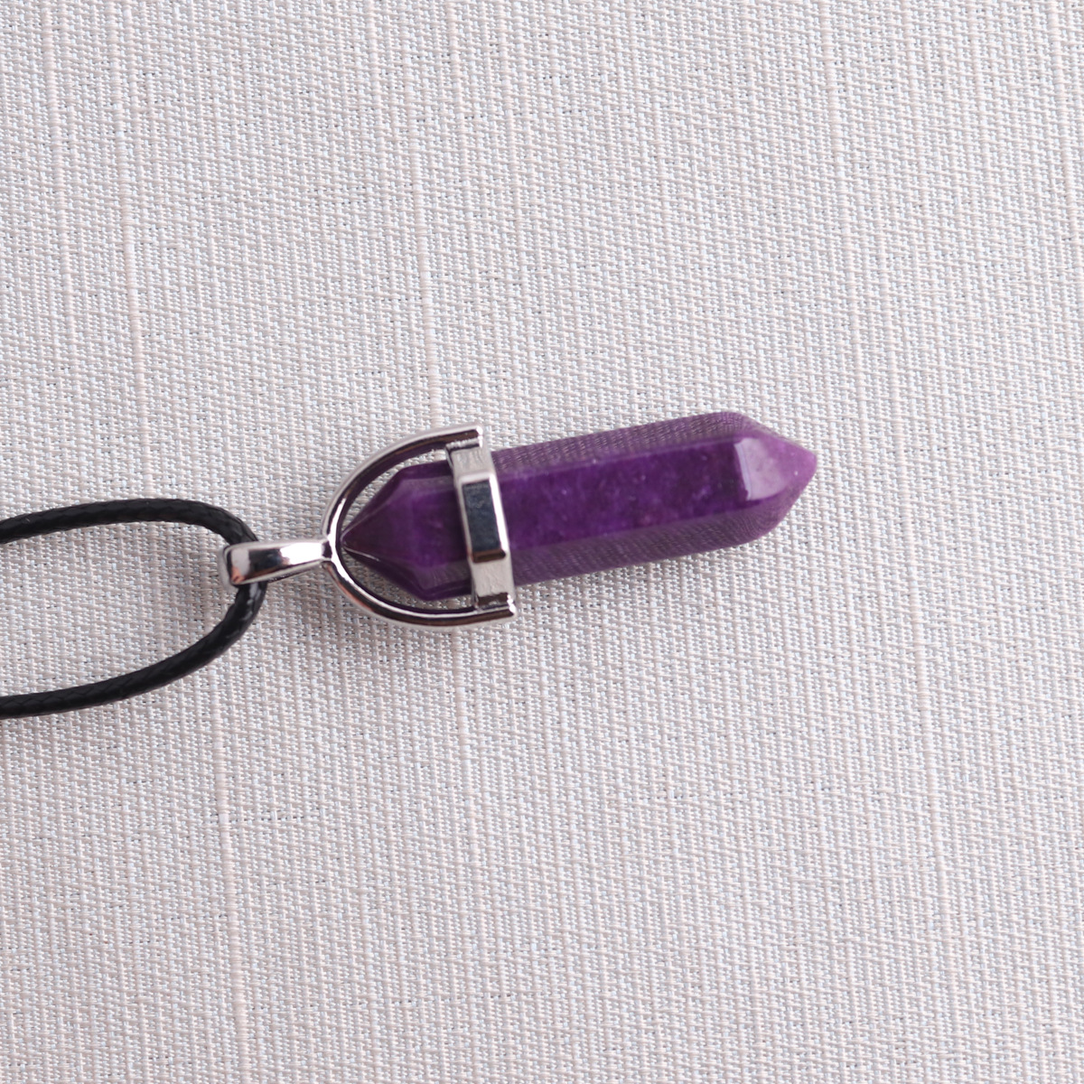 Picture of Natural Stone Hexagonal Pendant European and American Natural Crystal Hexagonal Prism Bullet Hexahedral Black Wax Rope Necklace