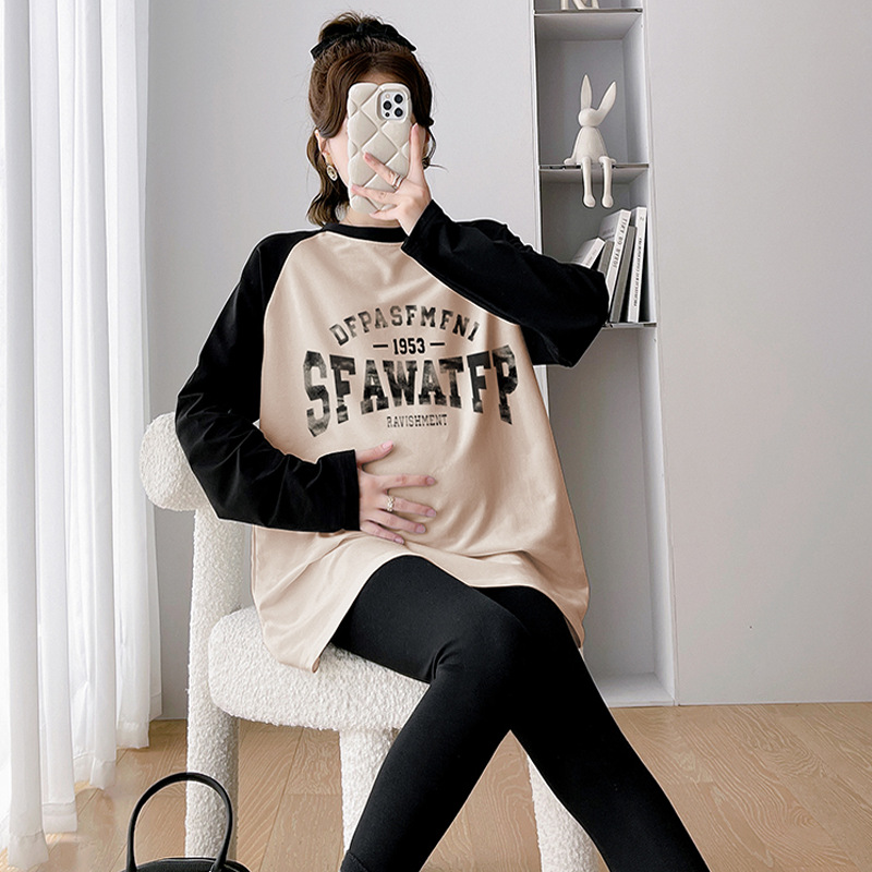 Picture of Early Autumn Postpartum Pregnant Women's Top Fashionable Two-piece Suit Outfit Casual Loose Base Shirt Long-sleeve T-shirt