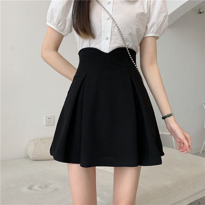 Fat Slimming Niche Pleated Skirt MM Black Skirt Women's Short Skirt A- line Skirt Design High Waist Skirt plus size Sense