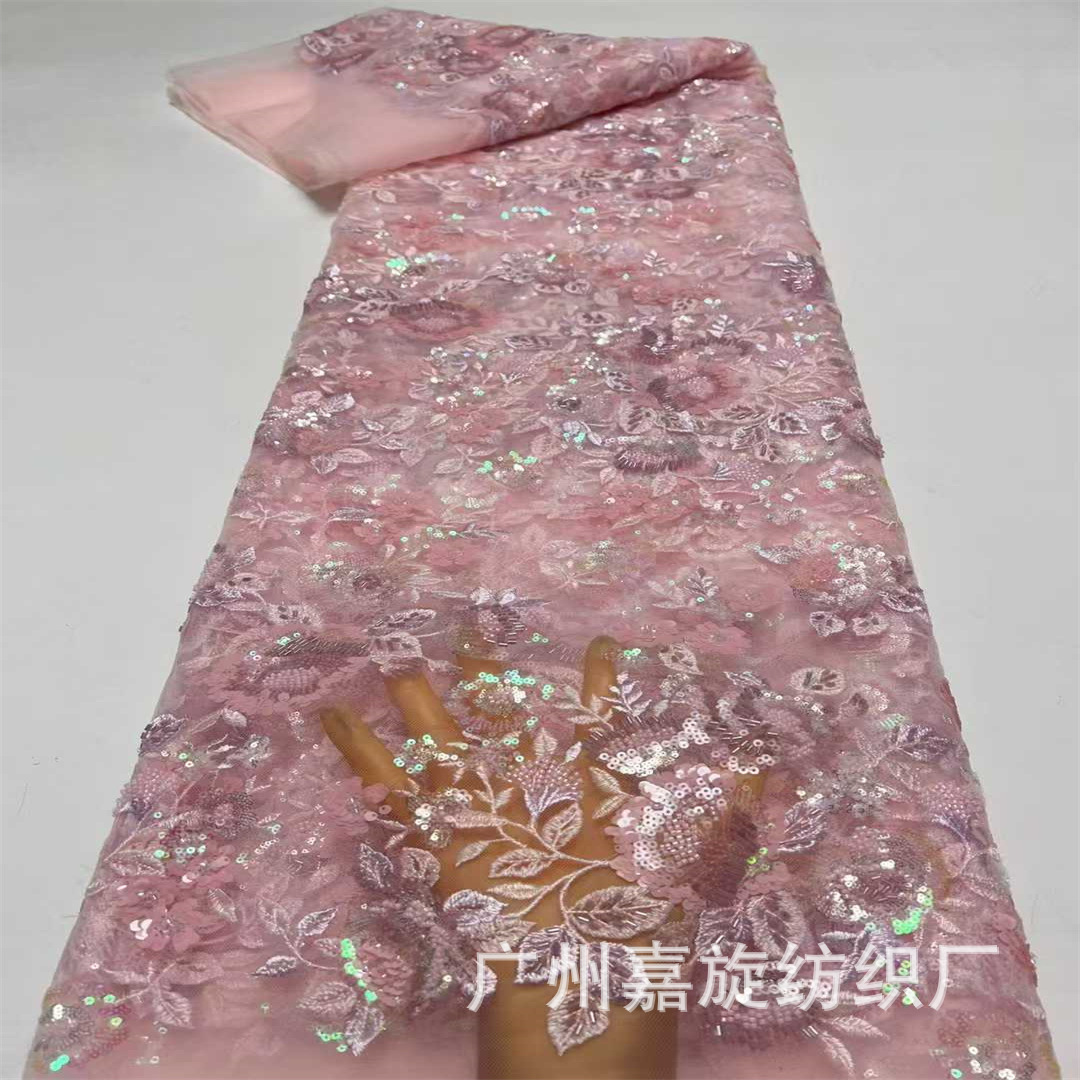 Picture of Multicolor Bead Tube Sequin Plant Embroider Mesh Fabric Fashion Wedding Dress Dress Lace Embroidered Cloth