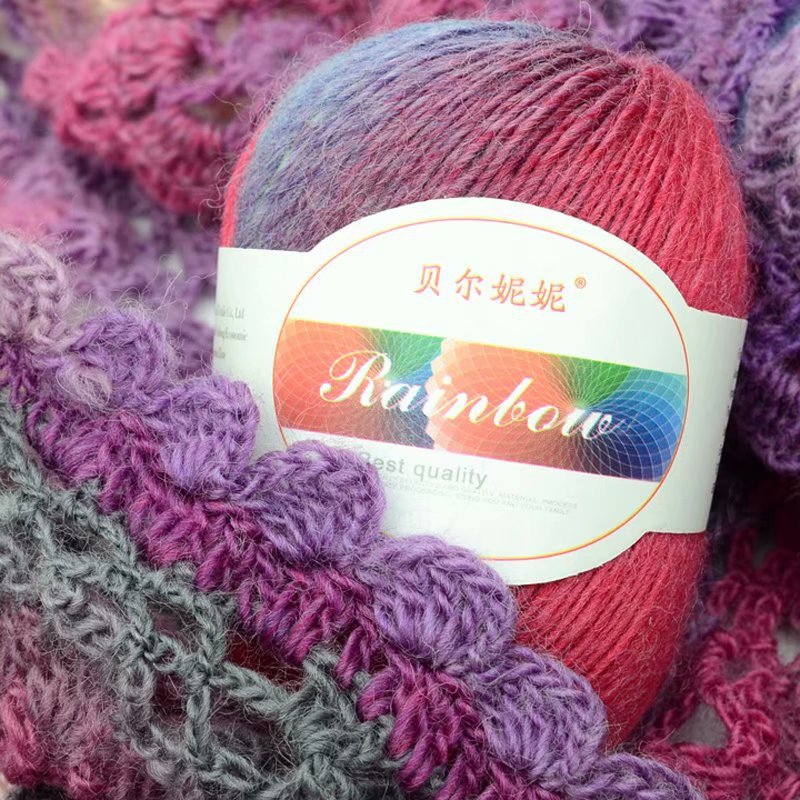 Bernini segment dyed rainbow wool thread handmade diy crochet thin shawl hat scarf wool factory wholesale