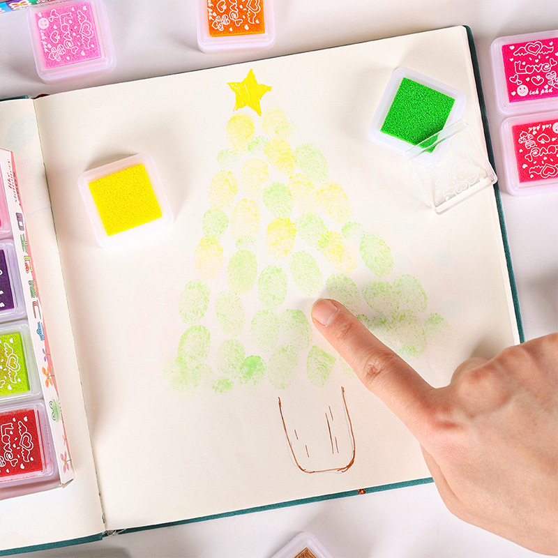 Picture of Children's finger painting color inkpad printing table 3x3cm24 color DIY finger painting pigment inkpad printing table suit