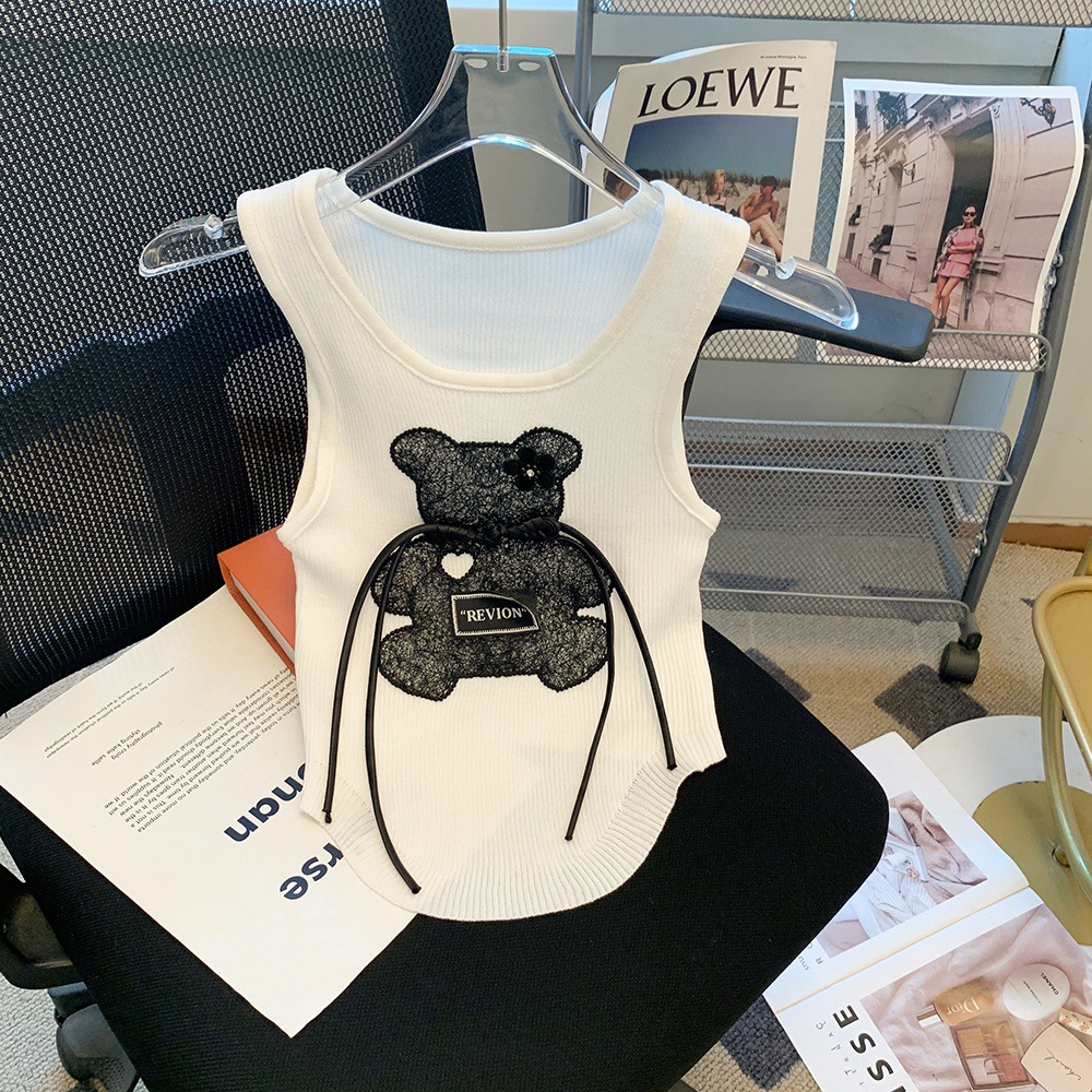 Pure Desire Sweet Hot Girl Three-dimensional Bear Knitted Vest Women's New Chinese Style National Style Button Design Waistcoat Suspender