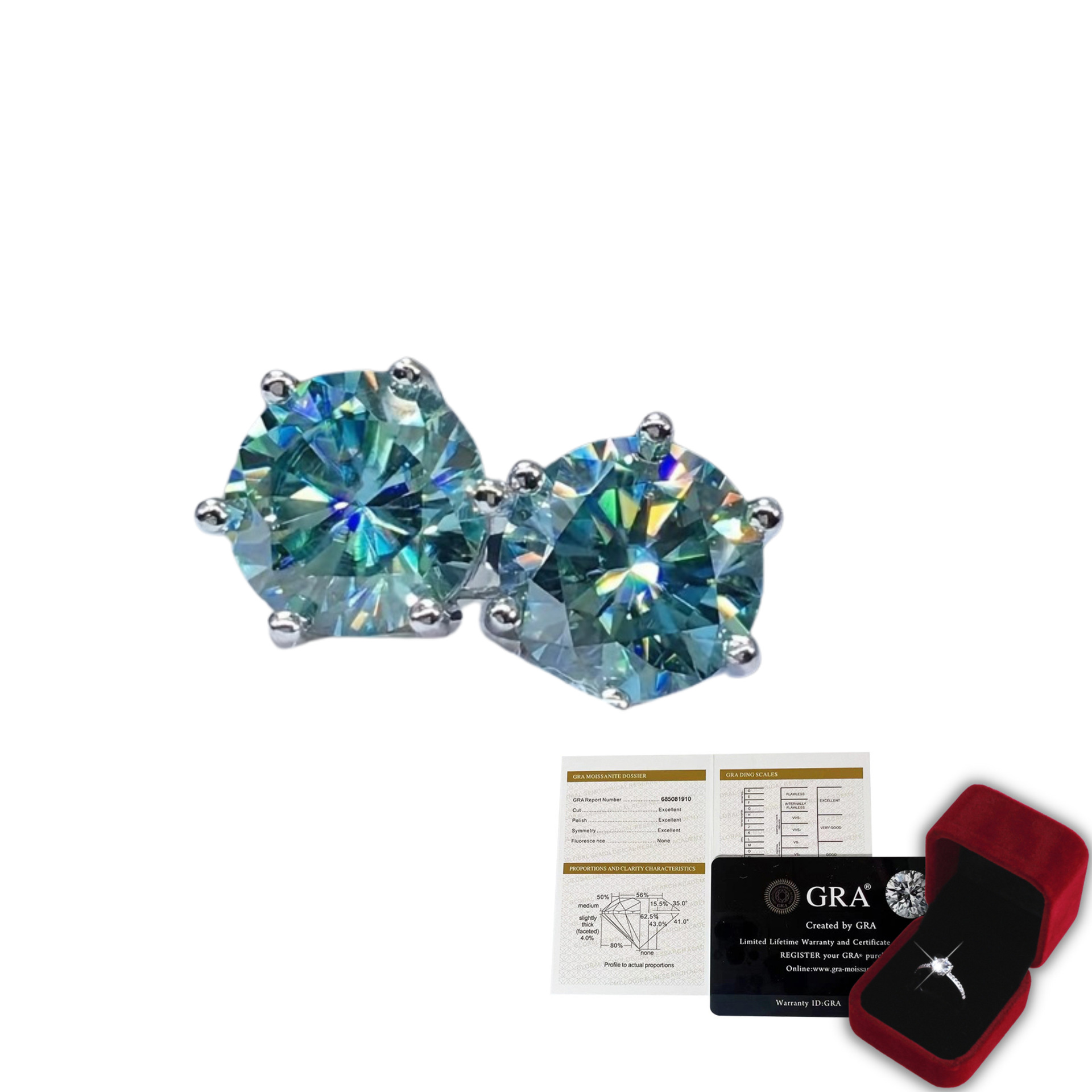 Picture of Factory in stock S925 Sterling Silver Blue Green Mosan Diamond Classic Six-claw Earrings Women's Earrings Cross-border Direct Selling High-level Sense