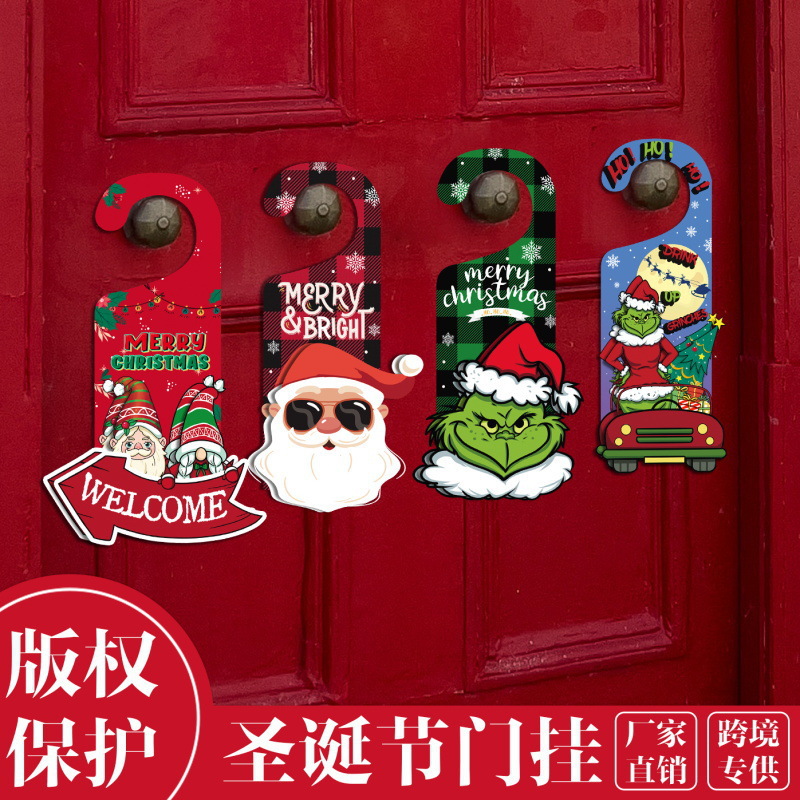 Cross-border Christmas three-dimensional paper door hanging elderly snowman elf door plate door handle pendant party scene layout