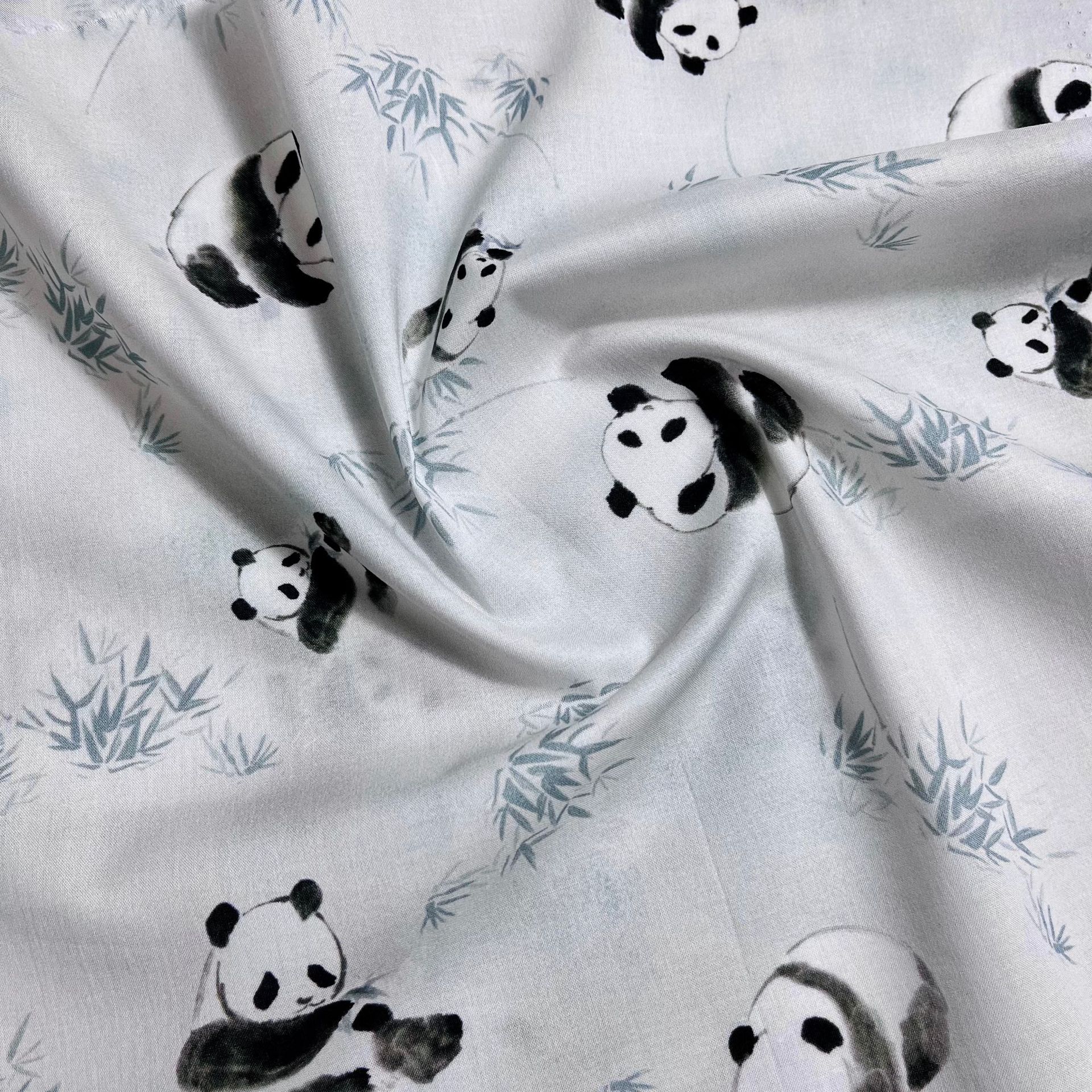 Picture of 100% Cotton 60-Count Digitally Printed Fabric with Cartoon Panda Pattern for Bags, Home Wear, Dresses, and Shirts