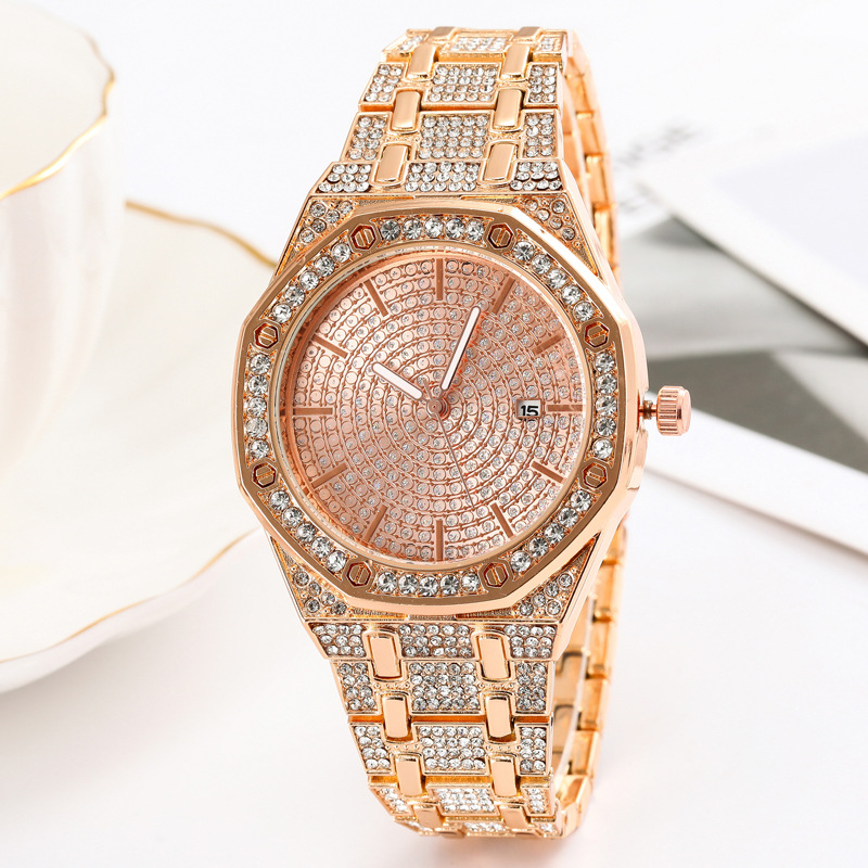 Gypsophila Cross-border Explosions Steel Belt Full Diamond Women's Foreign Trade Fashion Form Calendar Octagonal Dial Calendar Quartz Women's Watch