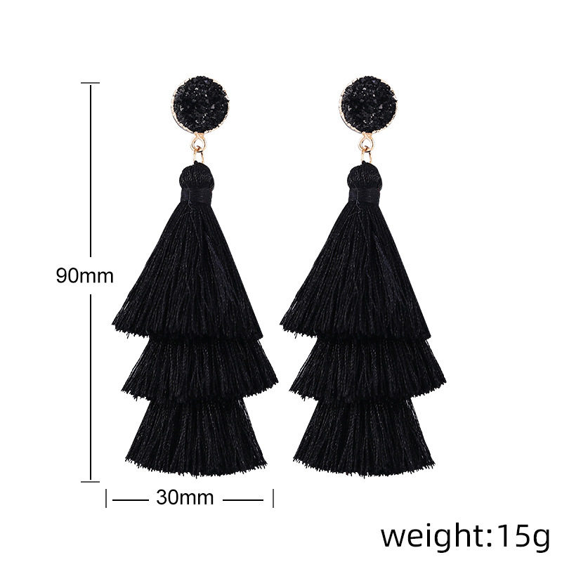Picture of European and American Foreign Trade popular high-end fashion bohemian three-layer tassel earrings simple temperament exaggerated earrings for women