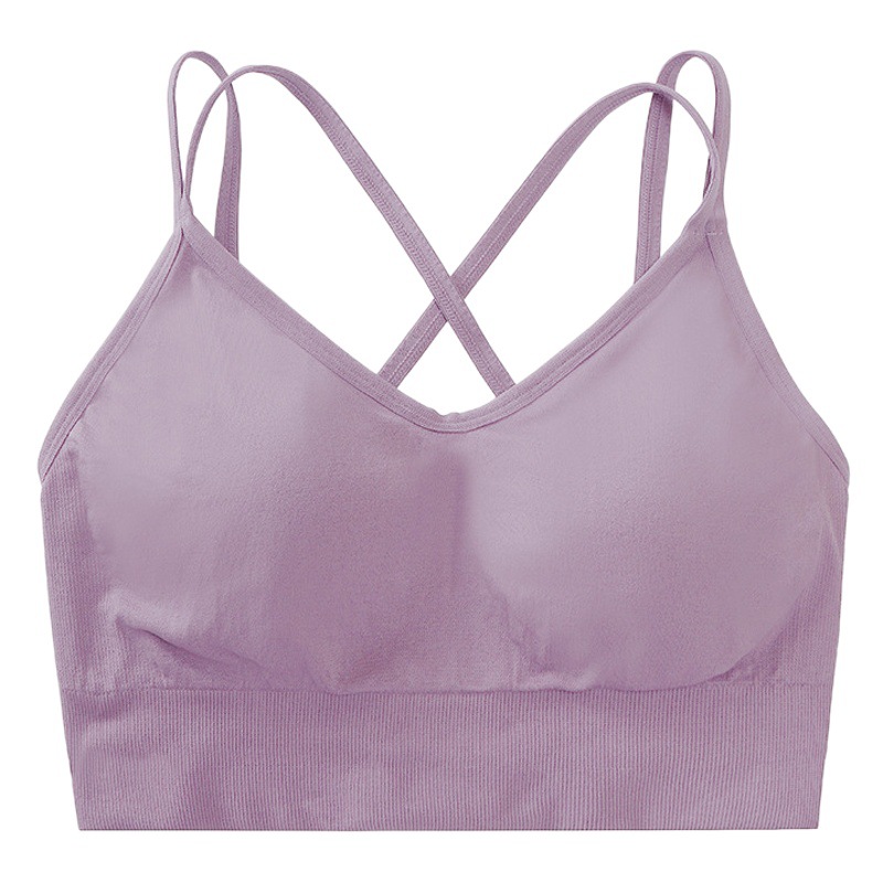 Thin Strap Integrated Fixed Cup Shockproof Gathered Sports Bra for Women, Large U-Shaped Back Yoga Bra, Thin for Spring and Autumn