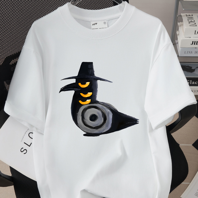Hunter Witch Group Black Messenger Korean Style Printed Short-Sleeved T-Shirt Adult Loose 260g Cotton Top 0707