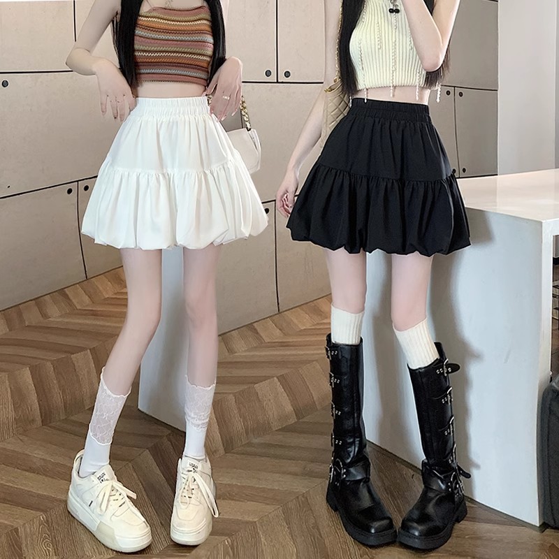 White Flower Bute Skirt Women's Summer 2025 New Arrival High Waist Slimming Pumpkin A- Line Puffy Skirt