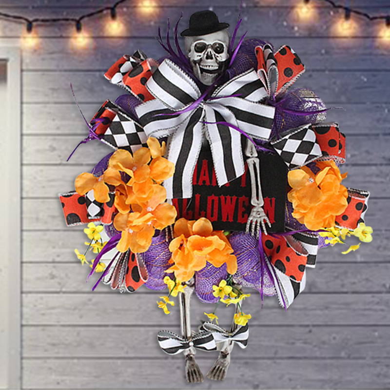 Cross-Border Halloween Skull Door Hanging Holiday Decorations Garland Horror Party Bar Outdoor Decorative Ornaments Wholesale