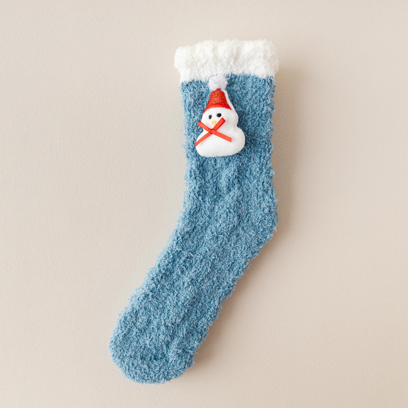 Picture of Coral Velvet Socks Women's Mid-tube Socks Autumn and Winter Home Japanese Cute Moon Socks fleece-lined Thickened Warm Christmas Socks