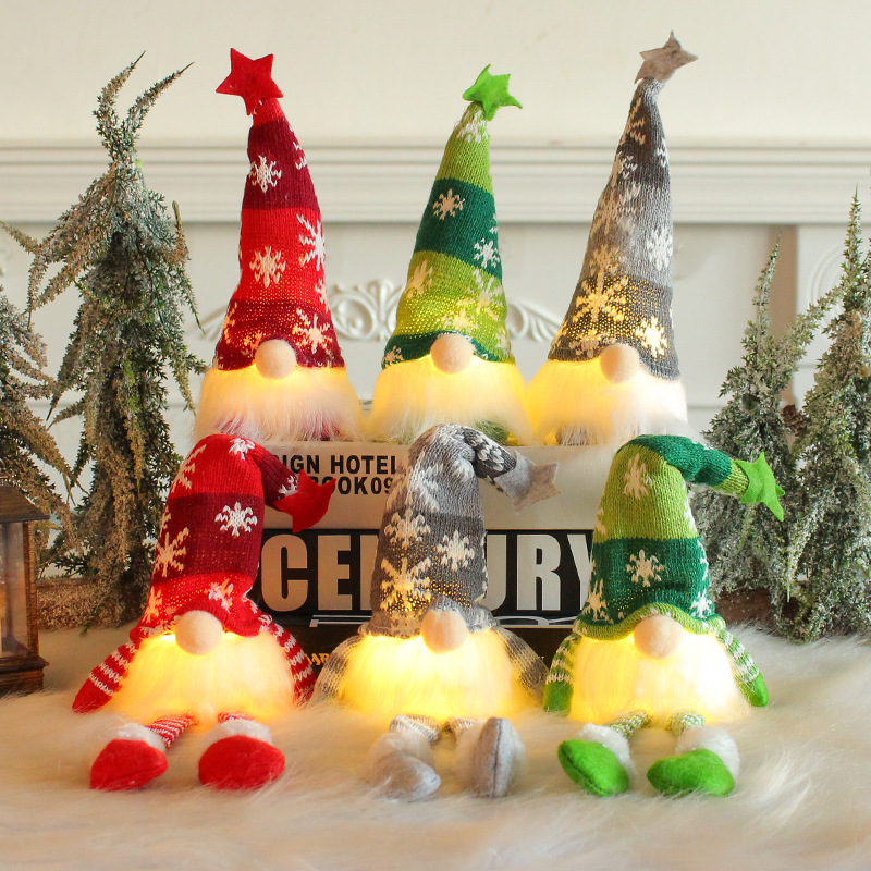 Cross-Border New Product Christmas Scene Dress up Props Glowing with Light Sitting Knitted Forester Doll Ornaments Wholesale