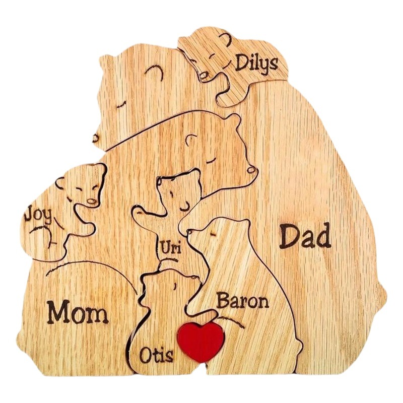 Picture of Cross-border popular handmade wooden ornaments wooden bear family personalized wooden pet carving crafts
