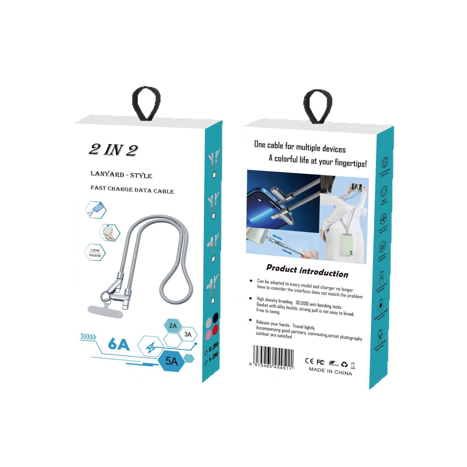 Picture of Lanyard Type Two-To-Two Data Cable Neutral Packaging Box Ready for Sale