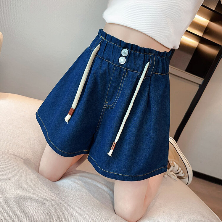 Girls' Thin Denim Summer Pants, Loose Fit for Toddlers and Older Children, Casual Drawstring Skirt Pants, Trendy High-Waisted and Lightweight
