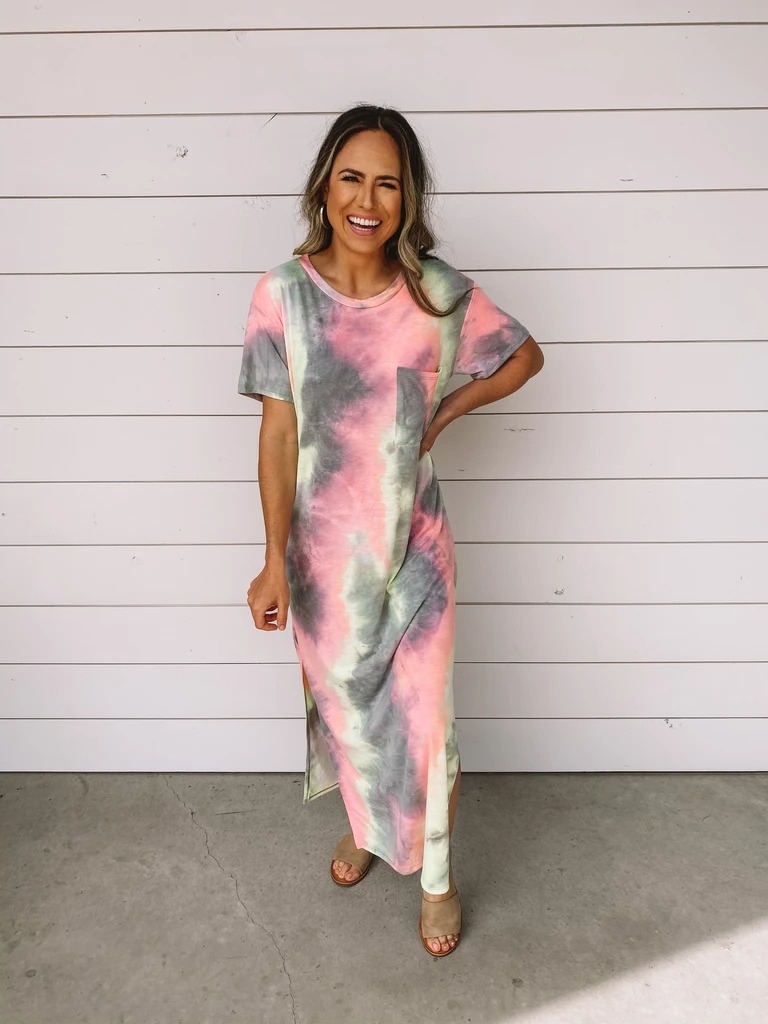 Cross-border source Europe and the United States ebay Amazon WISH tie-dye printed Guangzhou split dress loose fashion versatile