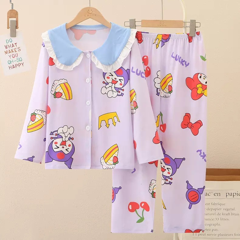 Picture of Girls' Pajamas Spring and Autumn New Lapel Long Sleeve suit Children's Home Clothes Cardigan Home Clothes Middle and Big Children