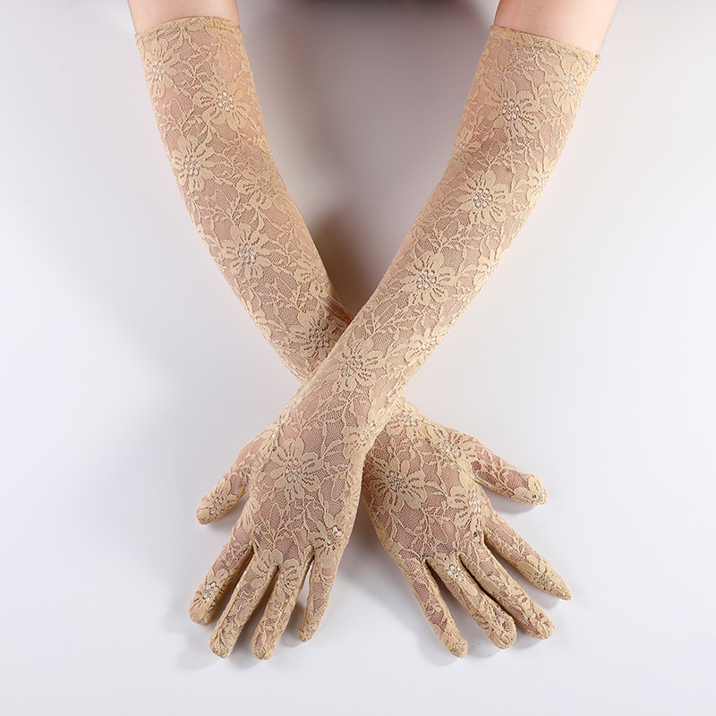 Picture of Wholesale Fashionable Lace Kidsren's Extended Gloves Extra Long Women's Lace Gloves Driving Sun Protection 40cm