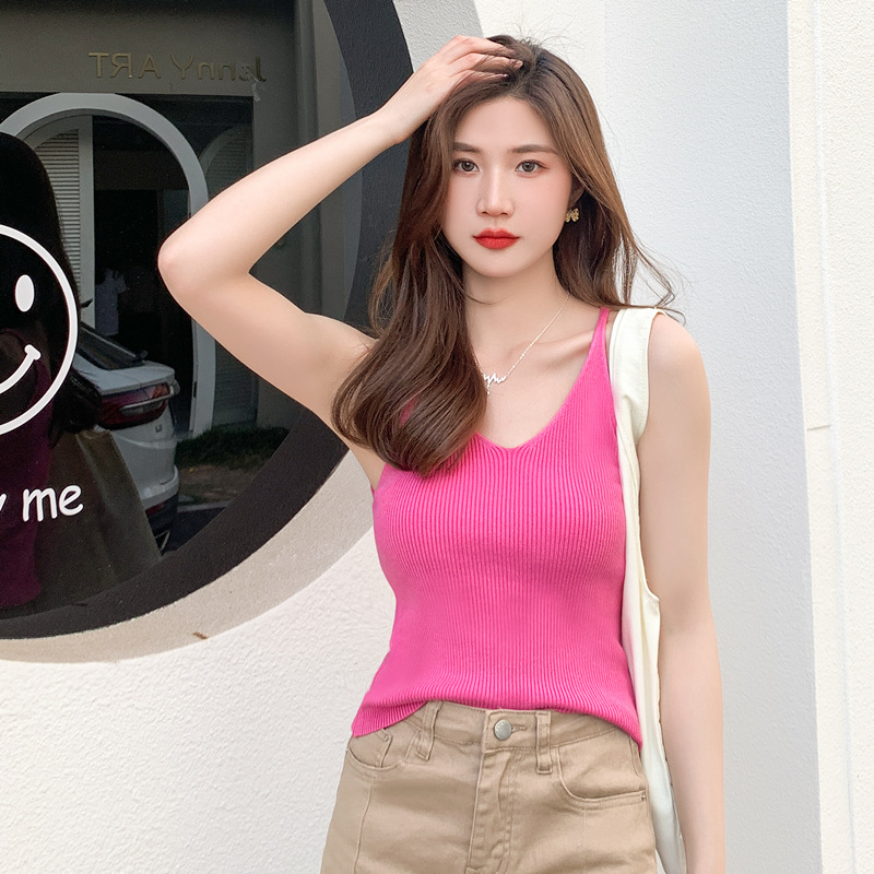Picture of 2025 Spring and Summer Camisole Women's Spice Girl Short Knitted Casual Slim-fit Sleeveless Base Top