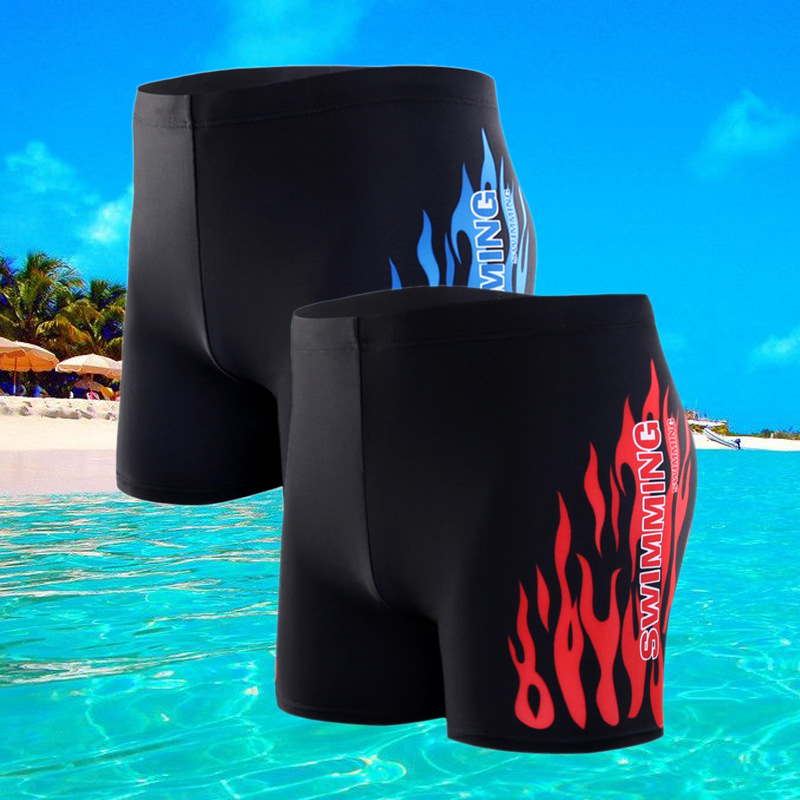 Men's boxer swimming trunks plus fat swimming trunks high waist conservative swimsuit hot spring swimsuit flame swimming trunks wholesale