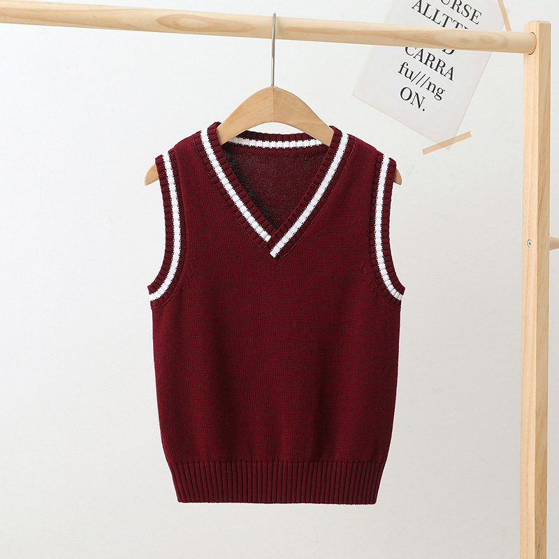 Picture of Children's Knitted Vest Spring & Fall Kindergarten Primary and Secondary School Uniforms Boys and Girls Pullover Preppy Style Sweater Vest