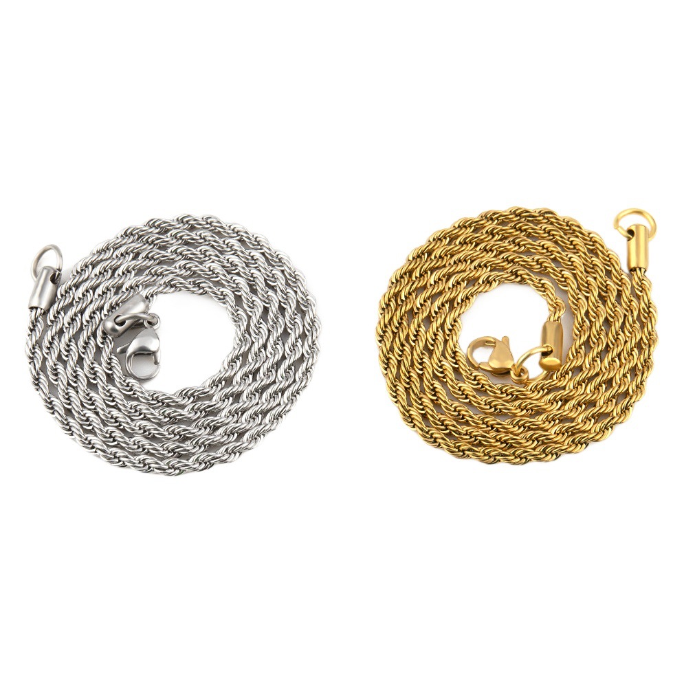 Stainless Steel Twist Chain Vacuum Color Retention Electroplating Non-Fading Gold Necklace Titanium Steel Hip-Hop Men's Chain Chain