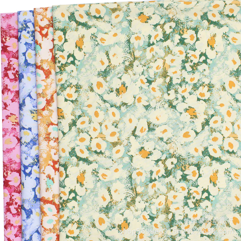100D Four-sided Elastic Printed Daisy Floral Chiffon Printed Cloth Women's Clothing Children's Dress Sling Skirt Fabric