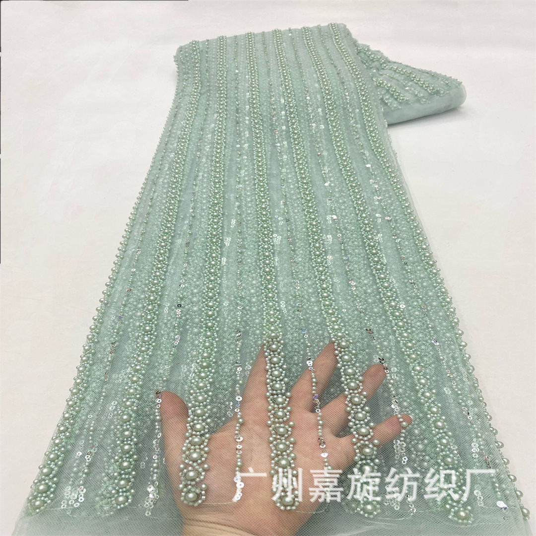 Beaded Stereo Beaded Tube Embroidered Fabric High-end Vertical Stripe Bubble Beaded Wedding Dress Tail Dress Lace Beaded