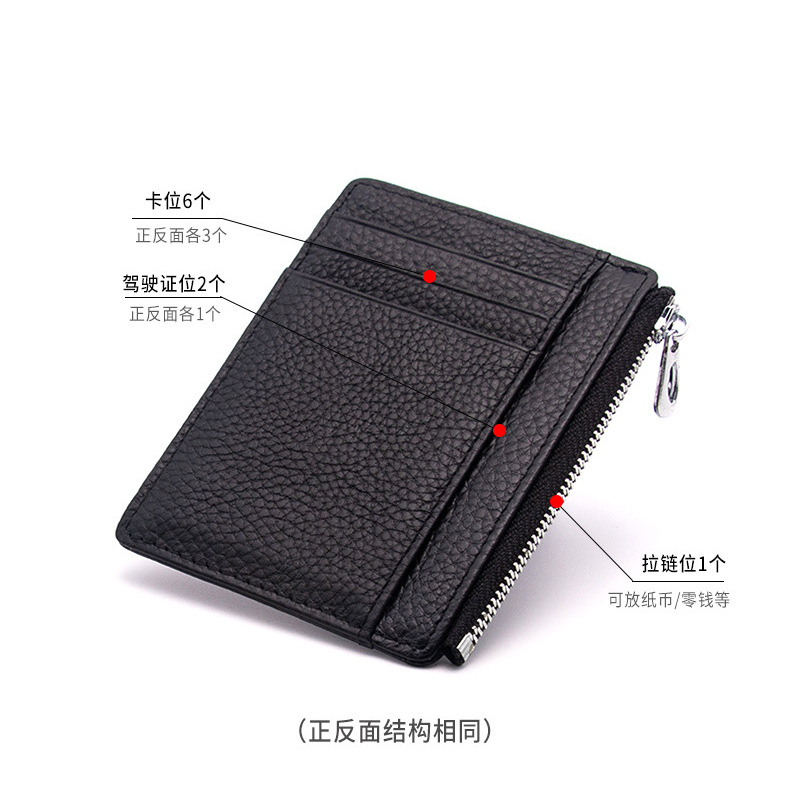 Picture of Ultra-thin Genuine Leather Zipper Coin Purse Card Holder Fashionable Large Capacity Double-sided Bank Card Id Card Holder Leather Card Holder