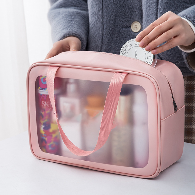 Picture of Transparent Cosmetic Bag PVC Wash Bag Three-Piece Set Translucent PU Frosted Bath Swimming Large Capacity Storage Bag for Women