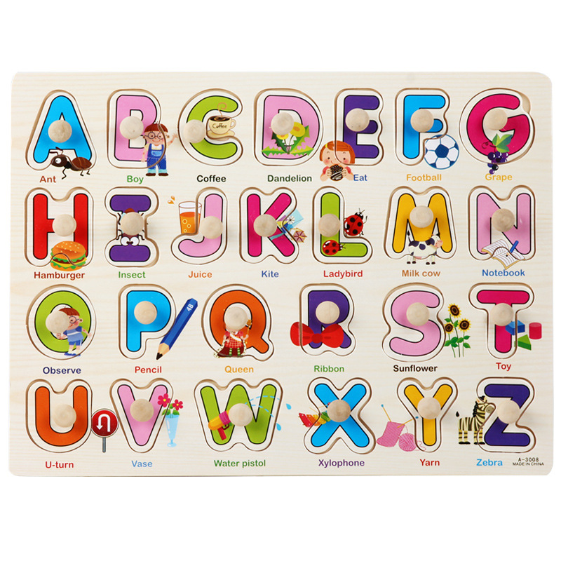 Picture of Factory wholesale hand-held board early education educational toys digital letters animal puzzle beneficial intelligence baby wooden toys