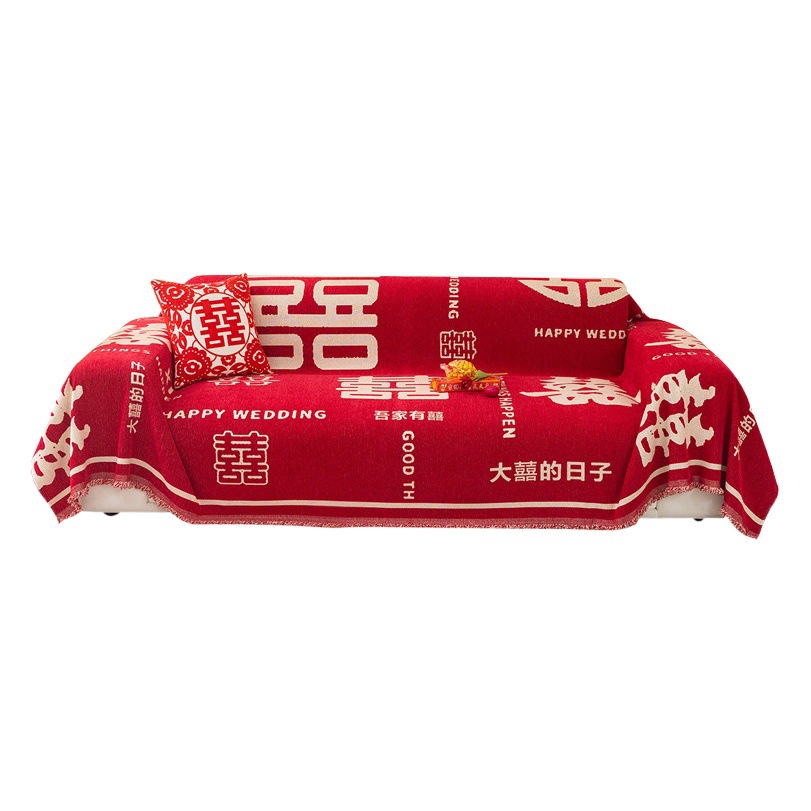 Festive Sofa Cover Cloth for All Seasons, Anti-Cat Scratch, Big Red Sofa Cushion, Wedding Room Layout, Non-Slip Cover