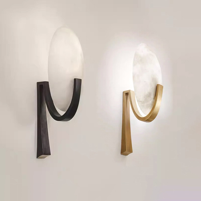 Picture of Cross-border Nordic Designer All Copper Stone Wall Lamp Light Luxury Villa Living Room Aisle Corridor Entrance Background Wall Lamp