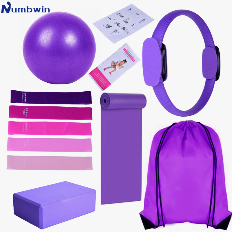 Numbwin Yoga Brick 10-Piece Fitness Yoga Pilates Set Home Yoga Ball Resistance Strap Backpack