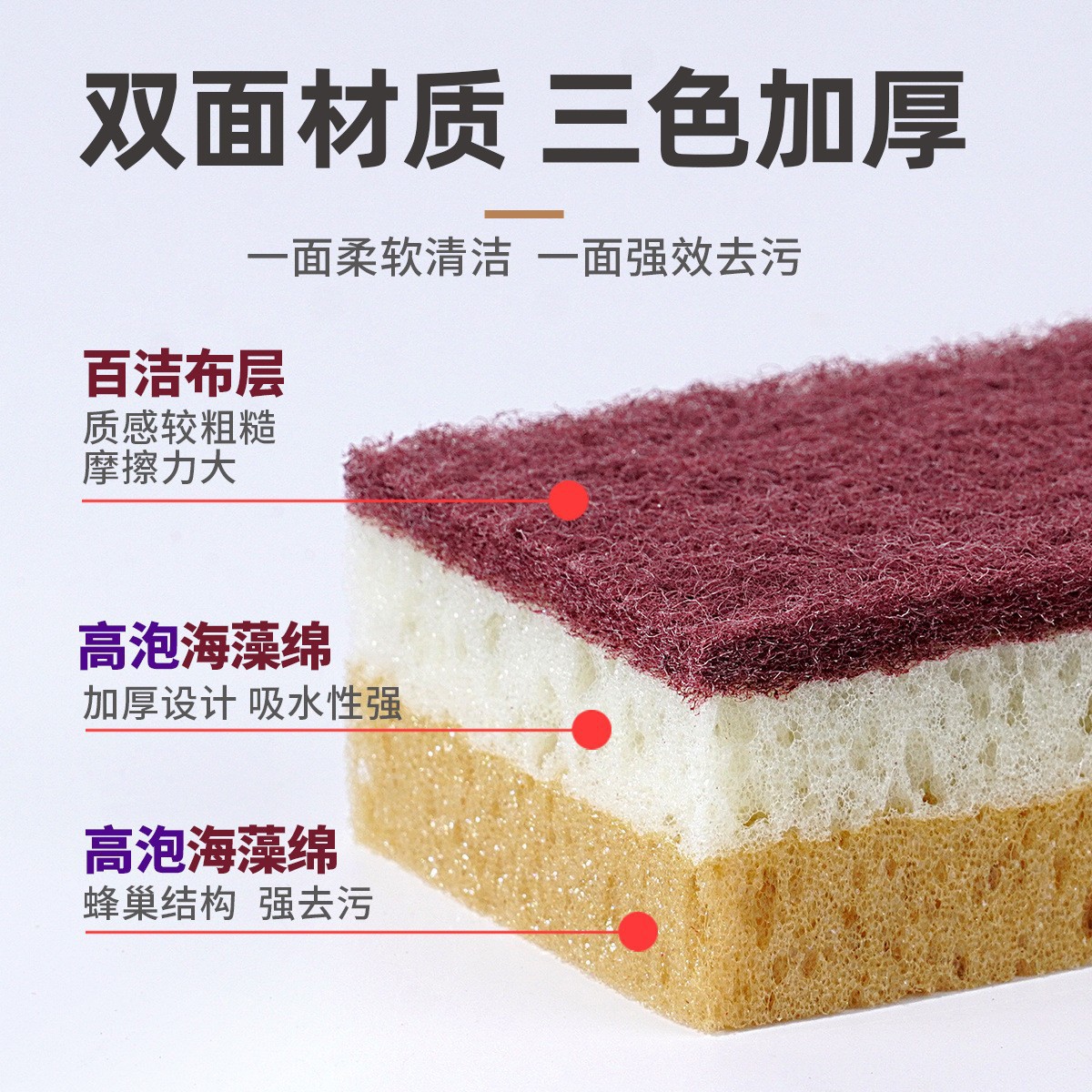 Picture of Kitchen High-bubble Seaweed Sponge Wipe High-density Thickened Porous Sponge Block Brush Bowl Brush Pot Kitchen Dishwashing Scrubbing Cloth