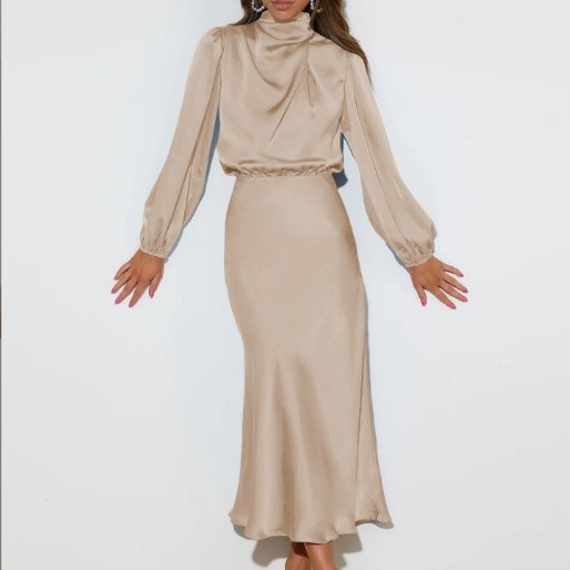 2023 Summer New Foreign Trade High-end Satin Long-sleeved Ladies Elegant Women's Evening Dress Dress