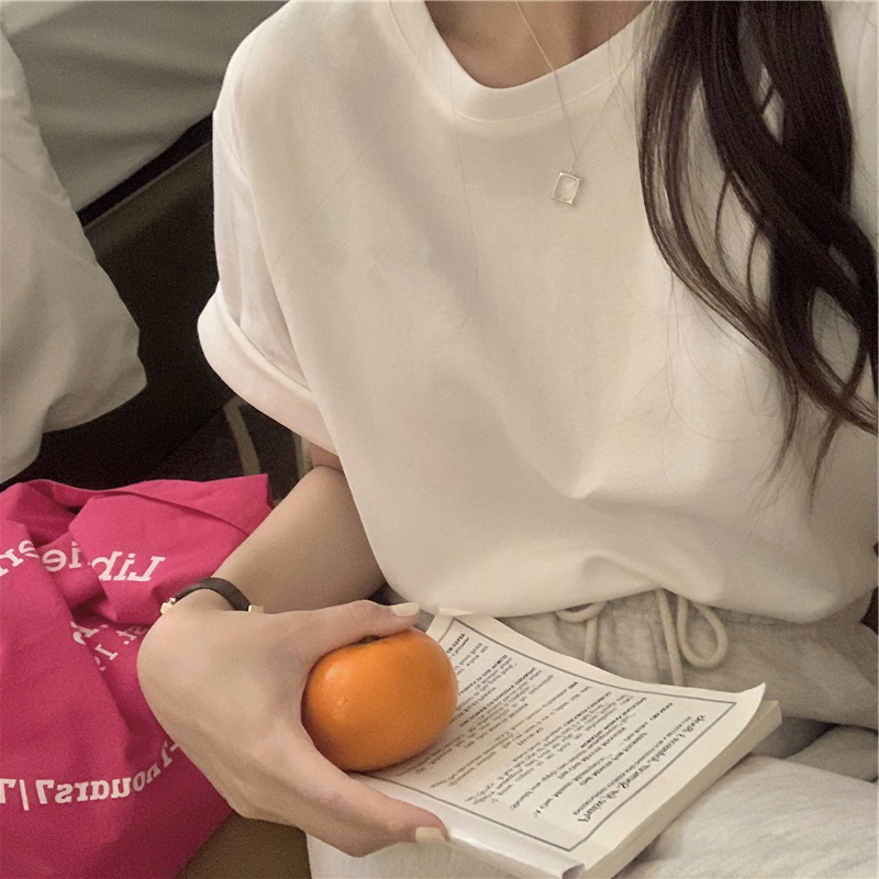Foreign Trade Women's 2022 Short-sleeved T-shirt Summer Women's Korean-style Students Loose Half-sleeved Solid Color Trendy Instagram Top