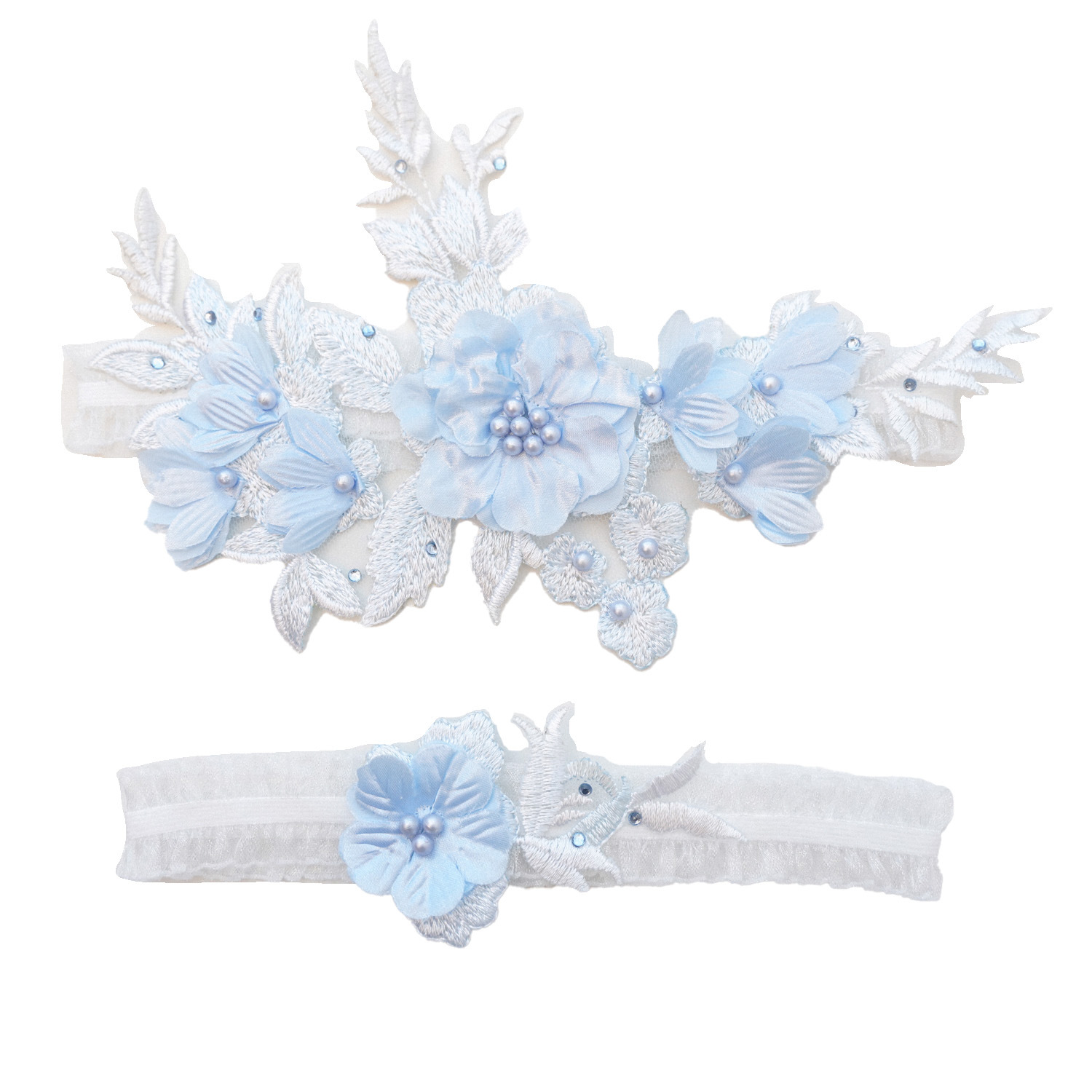 Picture of LW66 bridal lace stockings with pearl flower Garter sexy elastic thigh strap Western wedding accessories