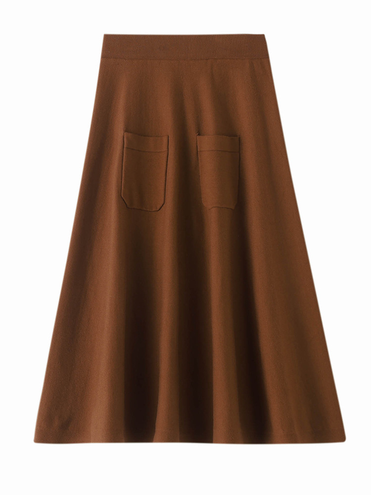 Knitted Skirt Autumn and Winter High Waist Loose Pocket Skirt New 2024 with Pocket Base Skirt Cross-border A- line Skirt